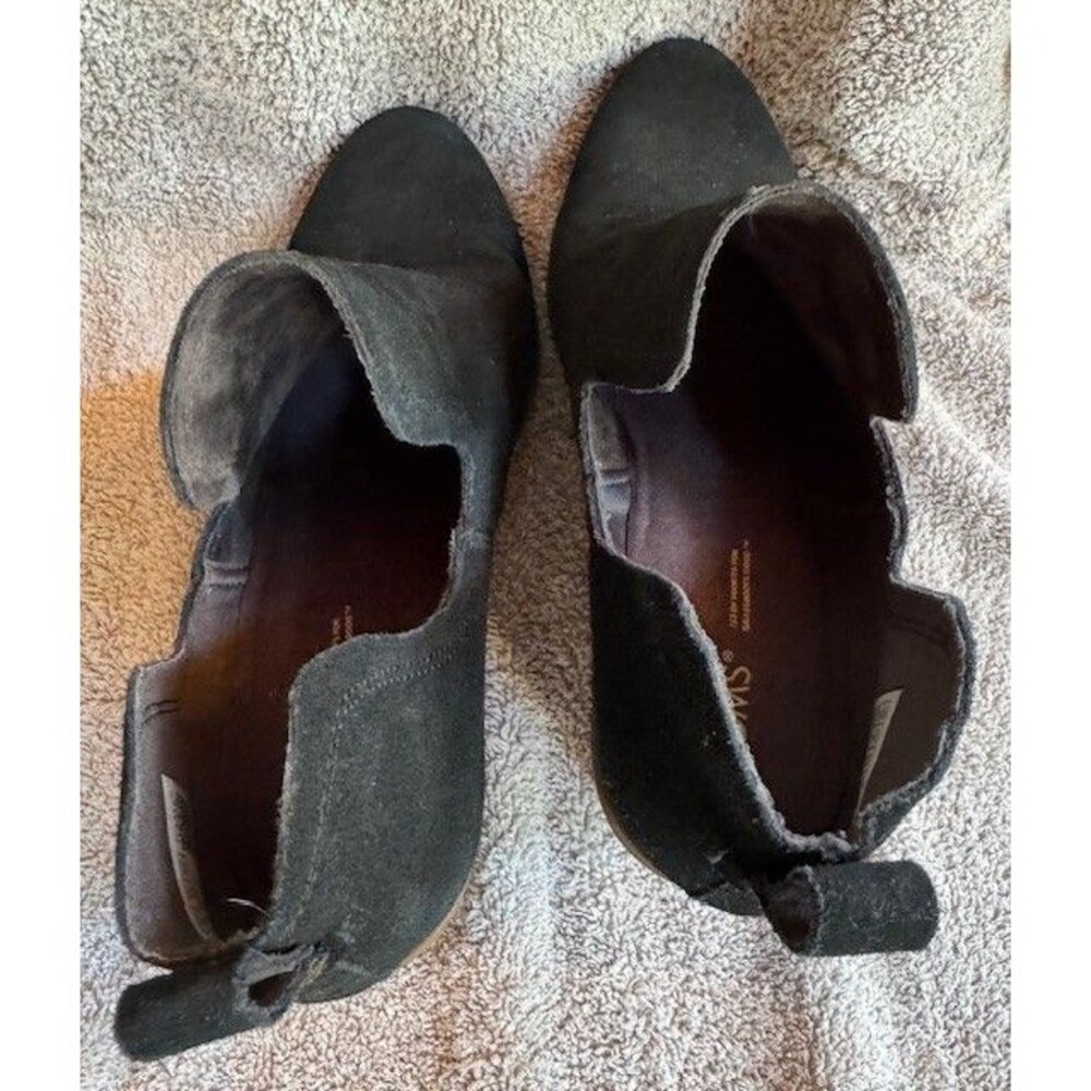 TOMS Women's Kallie Cutout‎ Black Suede Booties Boot sz 10 Wedge Heel Ankle EUC - Picture 3 of 9